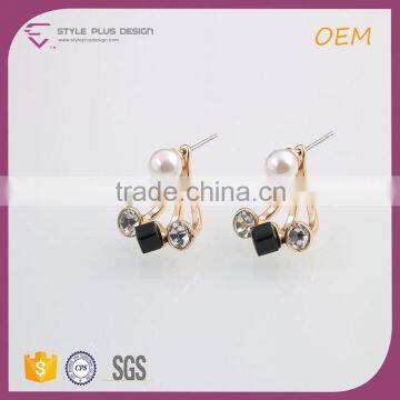 E78055I01 STYLE PLUS gold plate pearl design black stone stud earrings fashion crystal pearl earrings from Forever 21 series