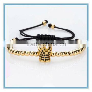 Charm bracelet fashion jewelry for men 316l stainless steel crown bead bracelet