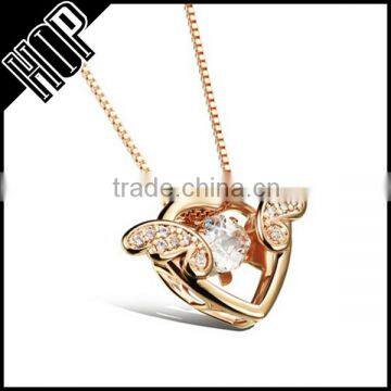 2016 jewelry trends women alloy gold plated diamond wing heart necklace