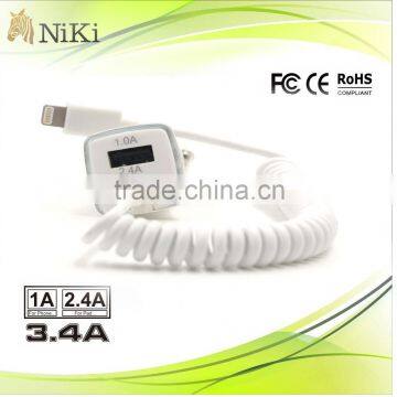 Retractable usb cable to 3.4A car charger for iphones