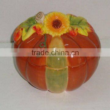 CERAMIC HARVEST PUMPKIN COVERED BOX