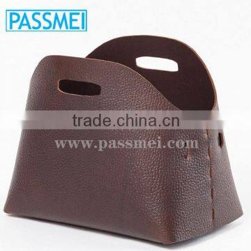 High Quality Leather Storage Basket Genuine Leather Magazine Rack Leather Bin photo-4