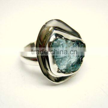 Aquamarine Raw Natural Gemstones Fashion Ring, 925 Solid Sterling Silver Adjustable Rings, Brazilian Aquamarine Rough Gemstones photo-3