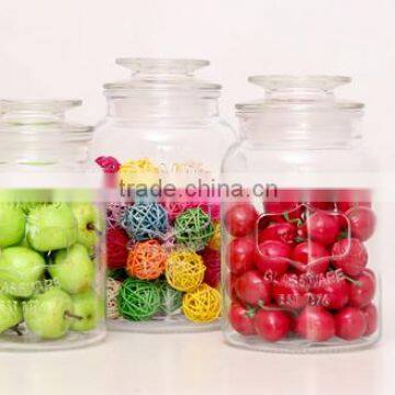 clear round Glass storage jar with glass lid