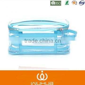 Personalized wholesale stripe blue and white pvc waterproof high-capacity cosmetic bag