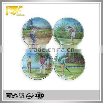 home decor 8 '' round golf pattern ceramic earthenware plates factory, decorative ceramic wall plates