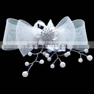 Factory Price High Quality White Lace Bowknot Pearl Bead Weeding Hair Pin Bridal Hair Accessories photo-4