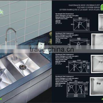 CUPC Certificate 50/50 Double Equal Bowl Stainless Steel Sinks Handmade Sink Undermount Kitchen SInk Basin For Sale 3219A