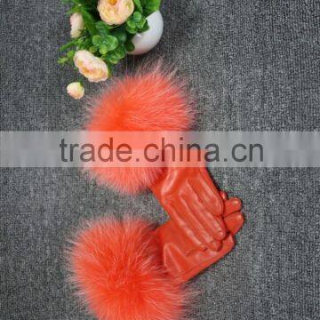 Large raccoon fur cuff fashion sheep leather sheel women touchscreen leather glove