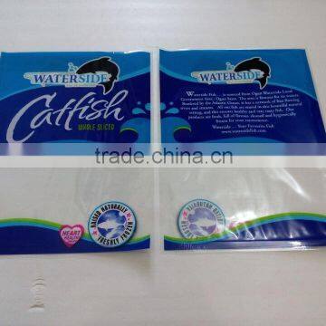 Three side sealed pet pe laminated frozen plastic packaging bag for fish with clear window