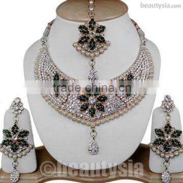 Jodhpuri Uniform Jewelry Silver Tone S64 Green Gajala Jewelry