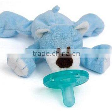 blue dog pacifier,pacifier with plush toy,plush pacifier