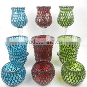 Popular glass mosaic candle holder with diamond