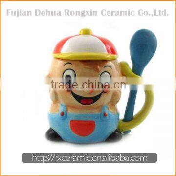 Hand-painted 3D boy black cat shaped ceramic mug