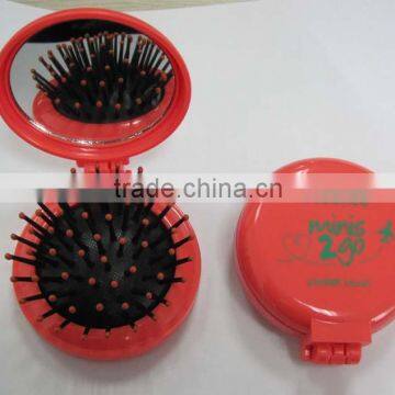 plastic foldable popular round travel hair brush with mirror for promotion