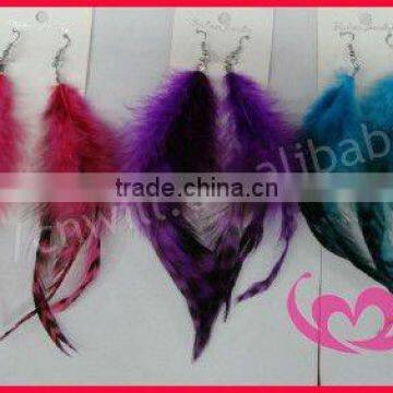 2013 Colorful Earring With Real Rooster Feather Earrings Fashion Earring