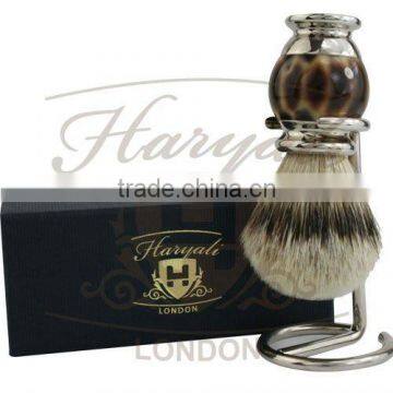 Imitation cheetah & Crome Shaving Brush Silver Tip Badger hair