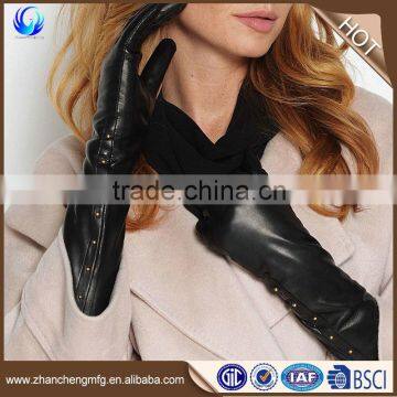 2016 personalized ladies winter warm long black sheepskin leather gloves touch screen