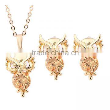 Animal Jewelry Sets Owl Shape Crystal Pendant Necklace Earring Stud Jewelry Sets