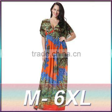 Holiday beach summer skirt plus size Bohemia dress big V collar silk sling print dress