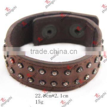 Double Stone Pave Brown Leather Bracelet Wholesale (LB151109)