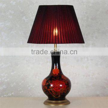 high quality dressing flower pattern red ceramic table lamps with empire lampshade for living room decor