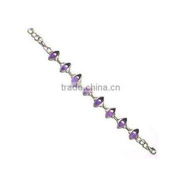 Natural Marquise Amethyst Gemstone Sterling Silver Bracelate