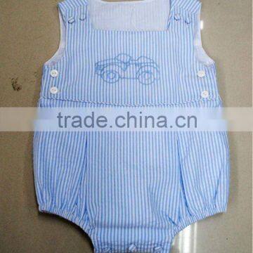 car embroidery design baby blue striped cotton romper