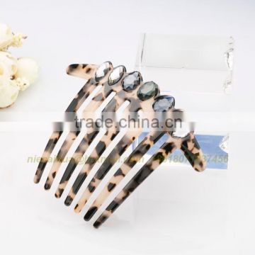 luxury Cellulose Acetate with big rhinestone crystal French Twist Hair Comb Tortoise shell high Quality flower fancy Hair combs