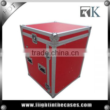 3/8" Plywood 4 Drawer Flight Case in Red Color, with Side Desk and Wheels