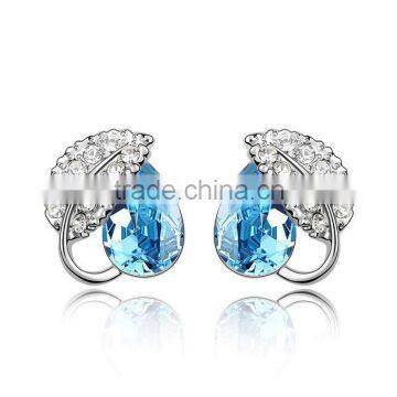 Austrian Ocean Blue Crystal 18k White Gold Plated Lovesickness Leaf