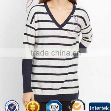 Women Stripe V Neck Cashmere Sweater