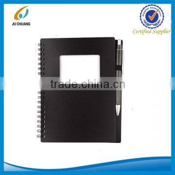 Promotional black plastic cover spiral notebook with pen