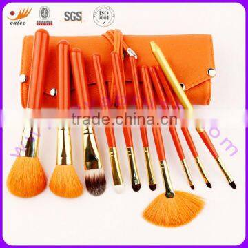 10pcs Different quality of hair makeup brush set with orange pouch