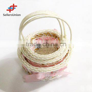 2017 No.1 Yiwu agent hot sale export commission agent 3pcs/set PU material pink braided storage baskets/gift basket