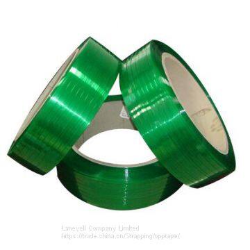 Green PET strapping band.plastic strapping for band, with Kraft paper core