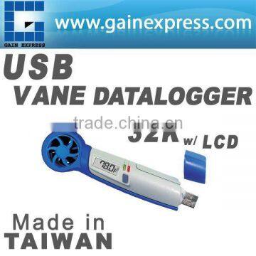 USB Mini Vane Wind Speed Datalogger 32K Memory with DP / WB / HI / WBGT Function Made in Taiwan