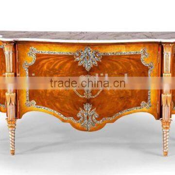 Exquisite Seasell Mosaic Console Cabinet, Vintage Veneer Chest Of Drawers W Marble Top, Hand Painting Classic Curio Sideboard