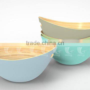 Handmade Bamboo Salad Bowls With New Color, Set Lacquered Bamboo Bowls and Spoons photo-2