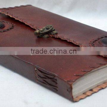 Handmade Vintage Dual Stone Embossed Leather Notebook With Clasp photo-3