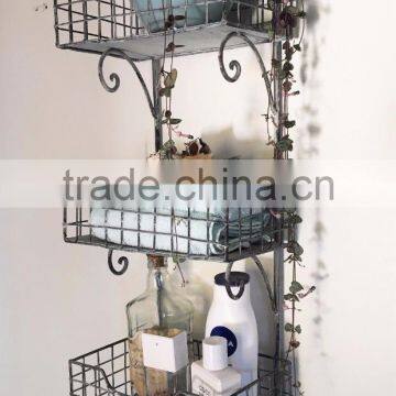 Rustic French Vintage Industrial Style Triple metal Shelf Unit for home&garden