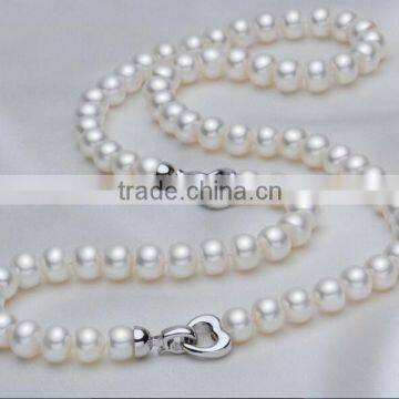 7-8 mm White Button Freshwater Pearl Necklace and Bracelet Sets photo-3