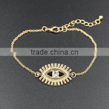 Simple Rhinestone Evil Eye Charm Gold Chain Bracelet photo-3