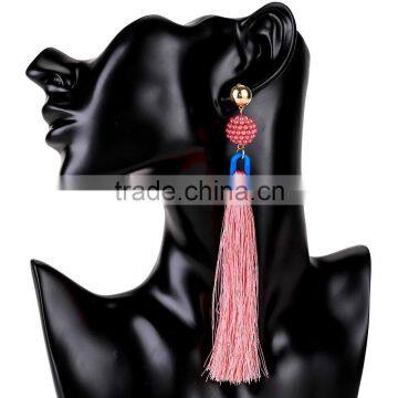 Bohemian Jewelry Imitation Pearls With Long Colorful Tassel Charms Earrings for Women photo-2