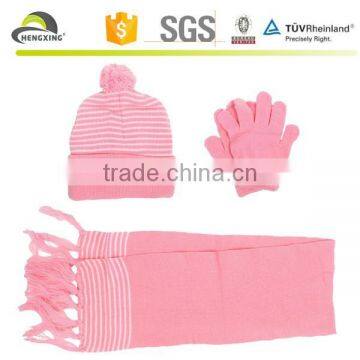 Knitted women winter pink hat and scarf set