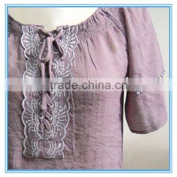 Ladies Latest Fashion Design Blouses And Tops Tie Front Open Embroidery Design photo-3
