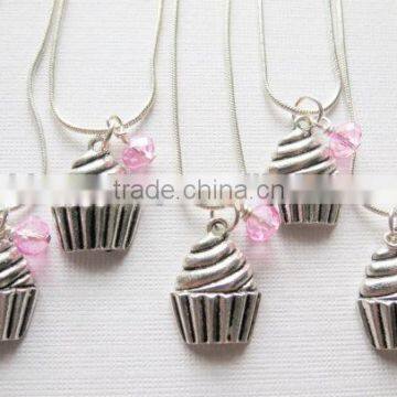 Cupcake Necklace, Cupcake Party Favors, Cupcake Charm Necklace, Birthday Jewelry, Party Favors, Silver Cupcake Charm