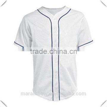 Mesh Full Button Piped Baseball Jersey White Plain Baseball Jersey Wholesale Blank Baseball Jersey OEM