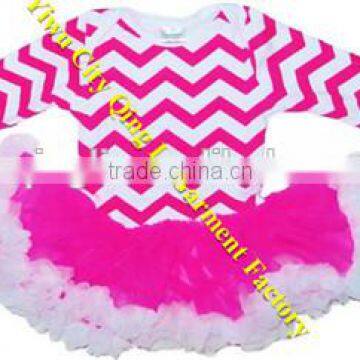 Hot Sale Toddler Girls Cotton Chevron Ruffle Romper Newborn Baby Pink Zigzag Long Sleeve one piece Jump Suits with Chiffon