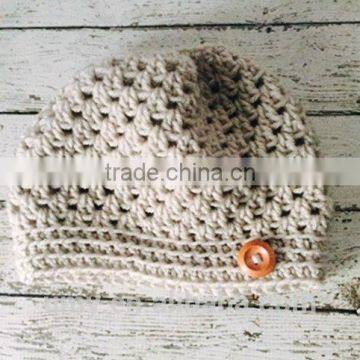 Wood Button Pony Tail Holder Crochet Hat photo-4